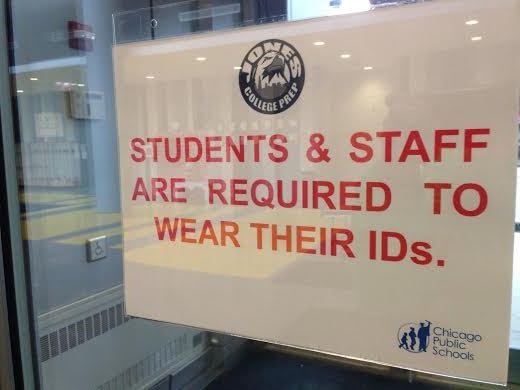 Signs inform students as they enter the building through security. 