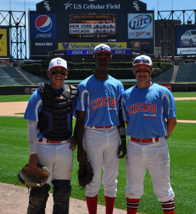 Jordan Jackson 15 (middle) posing for a picture after the CPS All Star Game. 