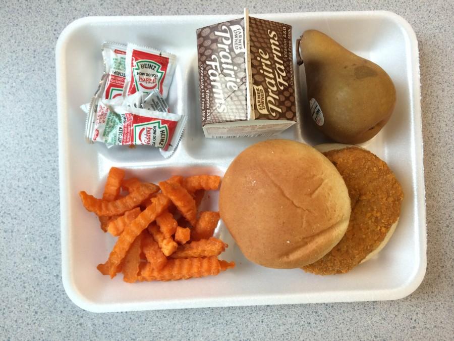 The infamous spicy chicken patty is the meat of this school lunch.