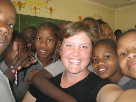 Ms. Waldock with her students in Namibia, South Africa.