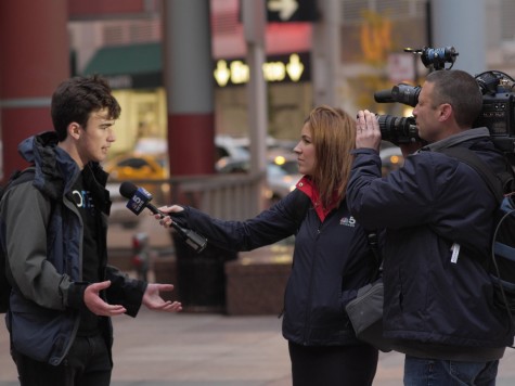 Dominic Zurillo '17 interviewed by NBC 5 Chicago, one of many broadcasts to go to the protest live.