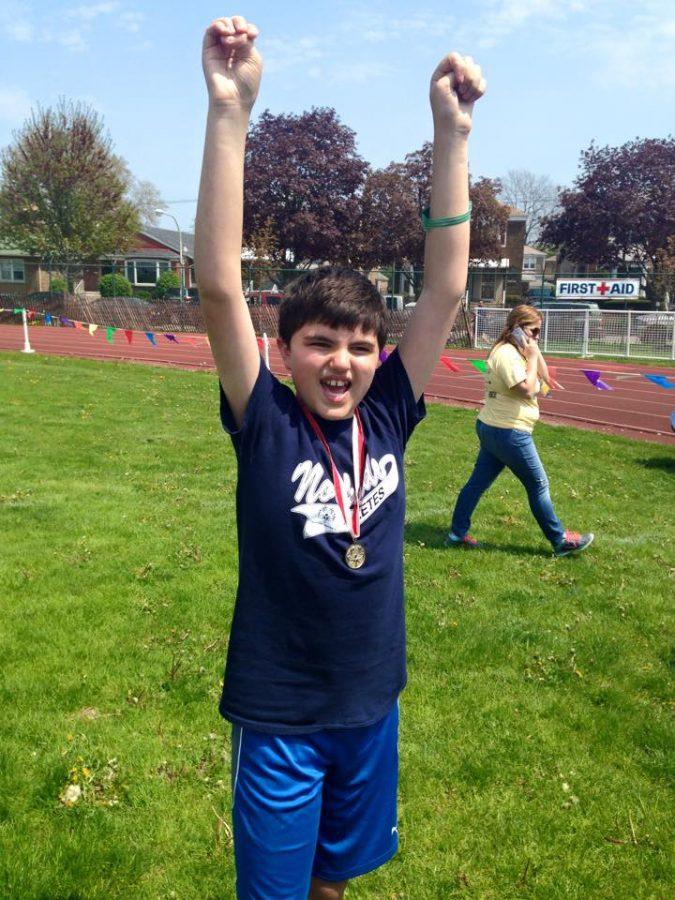 Levens brother, Lucas (13), pictured winning gold at the Special Olympics in May. 