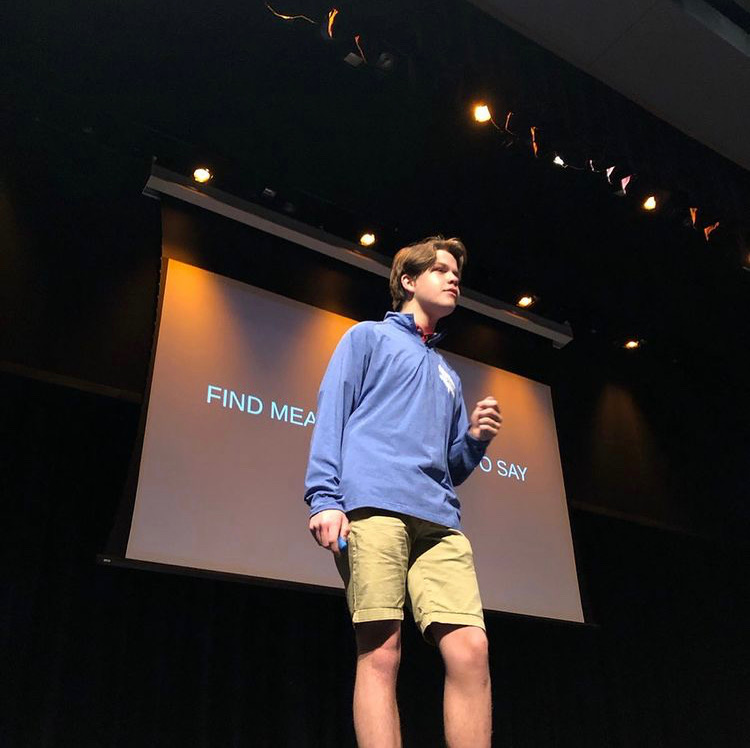 Ben Adamson '20 practices his TEDX speech in 2019. Photo Courtesy of Cassidy Goldman '21