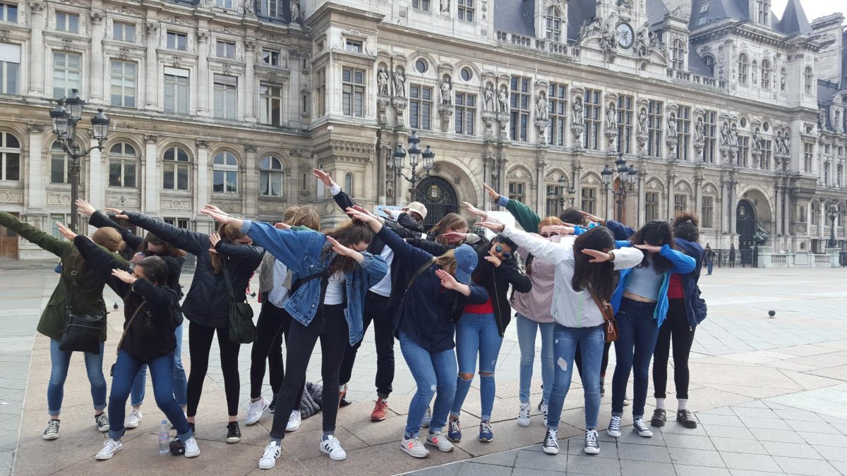  Photo of Jones students dabbing in France by Tory Waterman
