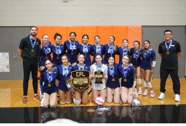 Jones Girls volleyball team post-win at City Championships. Photo credits: Nicole Hadden.

