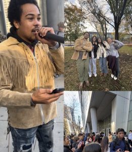 Adamn Killa, in tan jacket, performs outside of Jones. Images from: Charlotte Quinn ‘25, Jacob Hernandez ‘25, Denisse Lechuga ‘25.