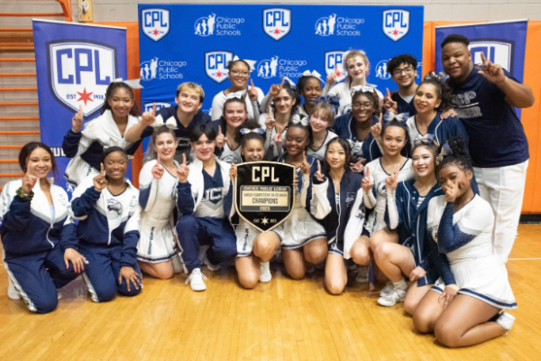 Cheer team group photo following win, Photo Credits - Diego Esparaza.  
