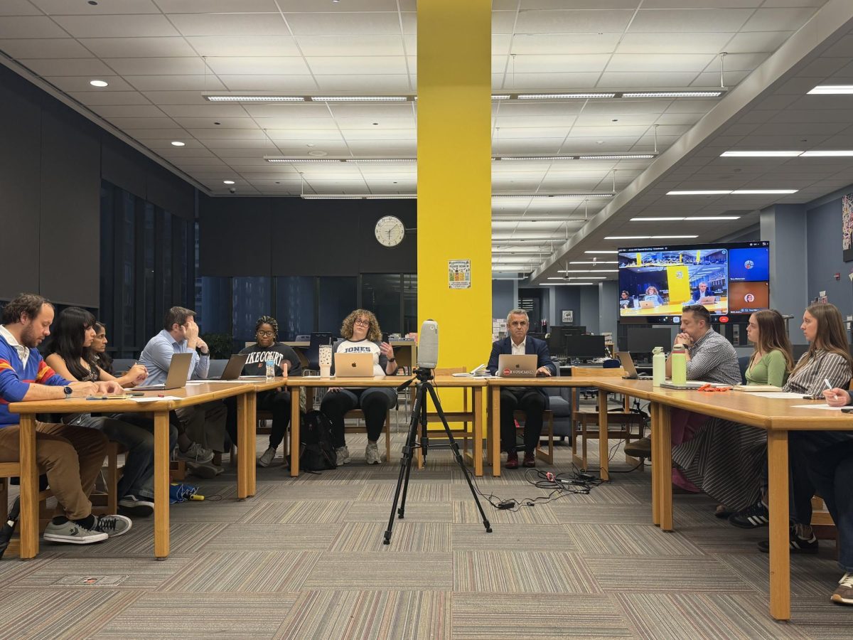 Principal Kerry Dolan talks to LSC representatives, students and teachers in attendance about why the Homecoming dance was moved to Soldier Field. The council could not approve the contract, tying at 6-6, two votes short of the eight needed.