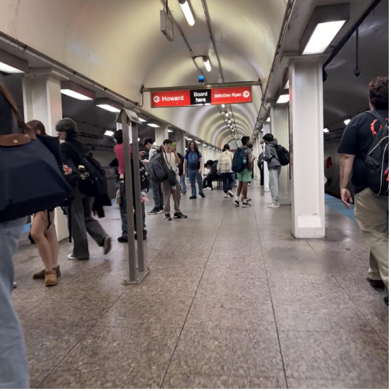 Students waiting for the train at Harrison Station. Harrison tends to fill with students before and after school, and yet security officers rarely appear.