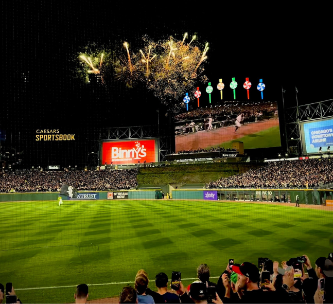 Rate Field lights fireworks as the White Sox take the field. The White Sox hyped up the crowd ahead of Game 4 of the ALDS.